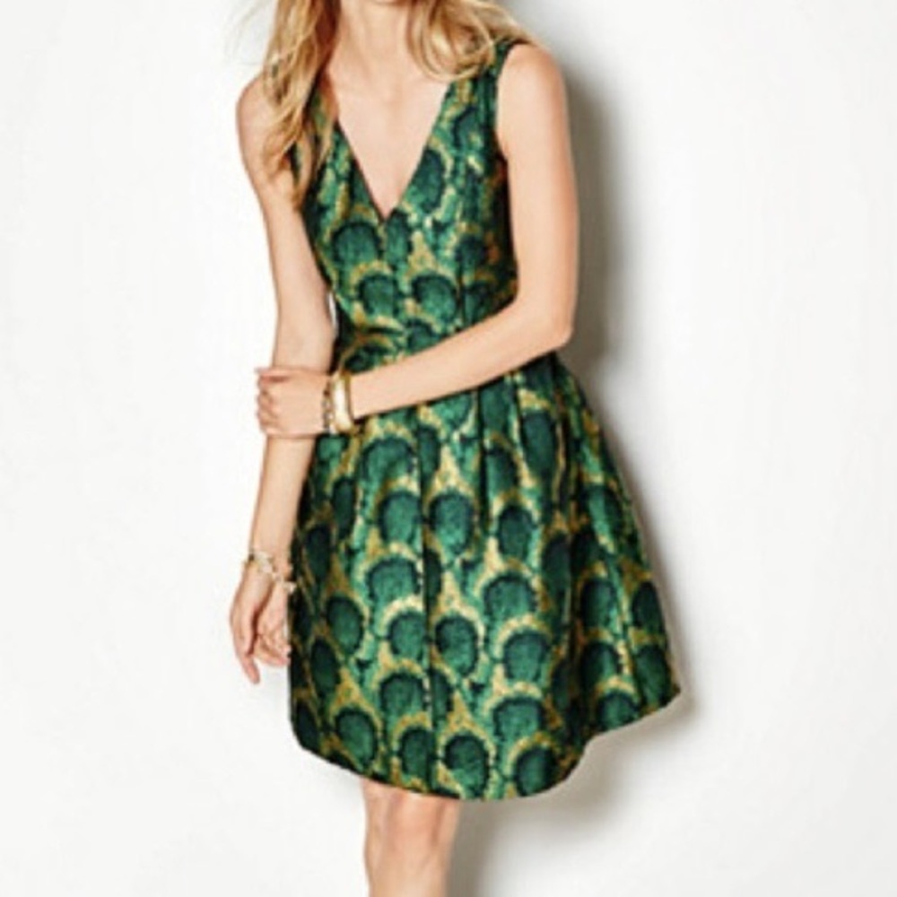 J. Crew Jacquard Peacock Green Cocktail Dress